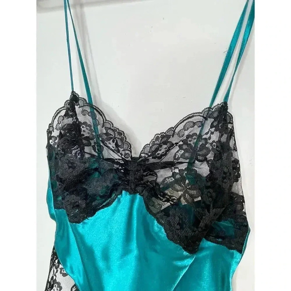Vintage Victoria’s Secret Gold label Satin Lace Lingerie Teddy size S Teal/Black - Picture 10 of 10
